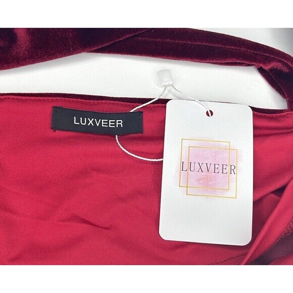 Luxveer Burgundy Criss Cross Back Velour Crop Top SIZE Large NWT - Picture 3 of 6